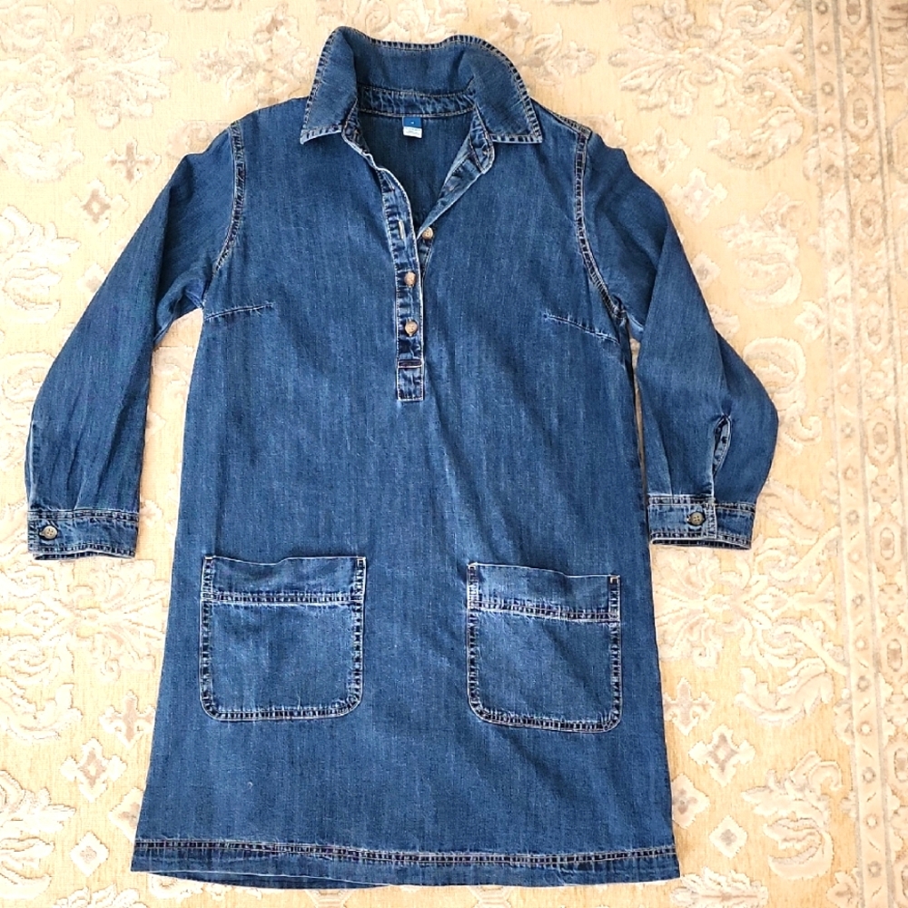 Old Navy Jean Popover Shirt Dress with Front Pockets - Like New!